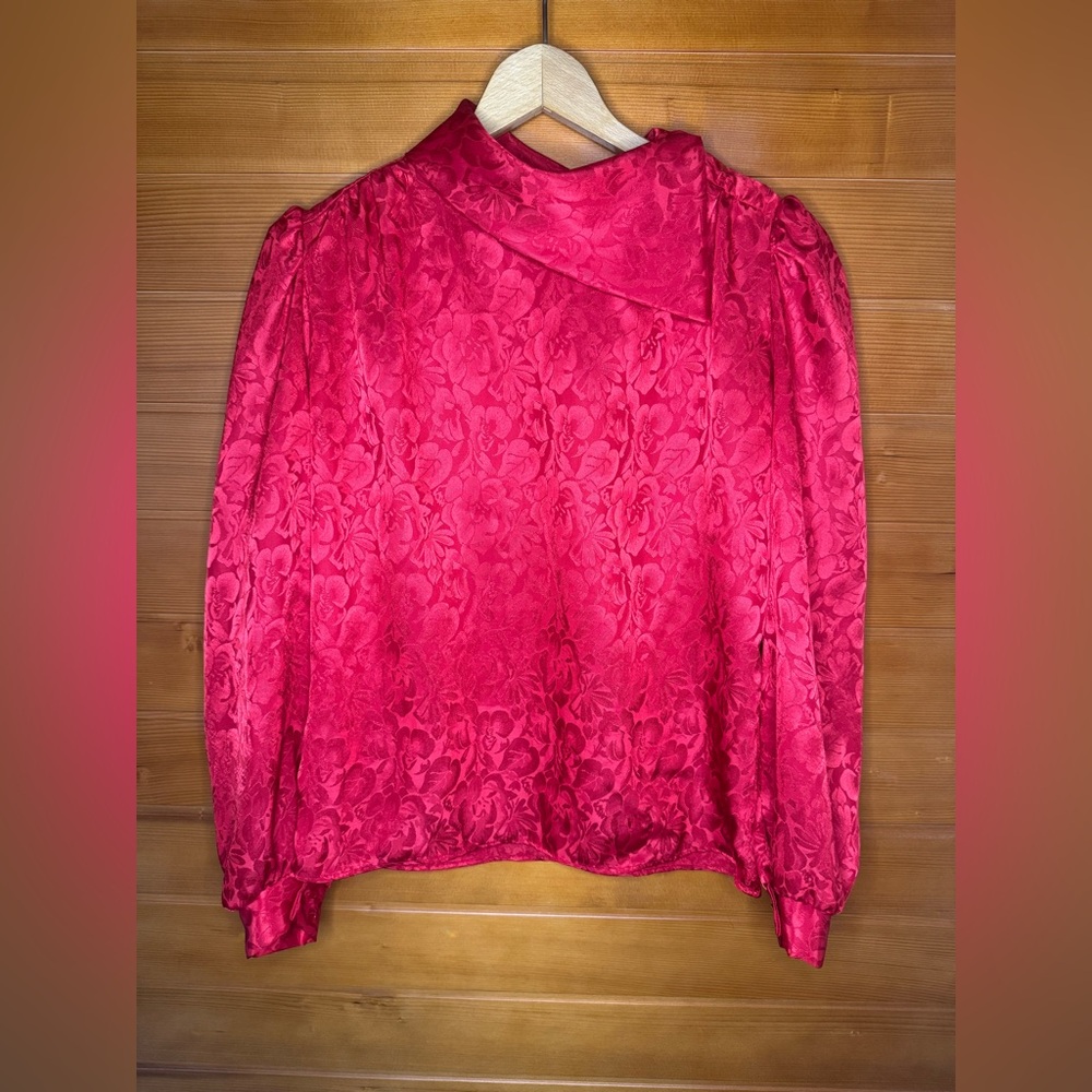 80’s Vintage Cherry Red Embossed Blouse